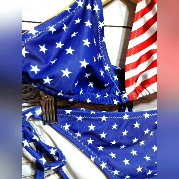 Americana String Bikini‎ Swimwear Set Stars Stripes Red Blue size Small UPF50 - Picture 2 of 6